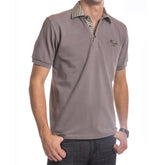 Grey Checkered Mens Slim Fit Polo Shirts - 100% Soft Cotton - Tailored Comfortable Fit - Amedeo Exclusive